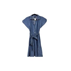 GAP Blue Midi Dress with‎ Wrap Tie Front and Notched Collar